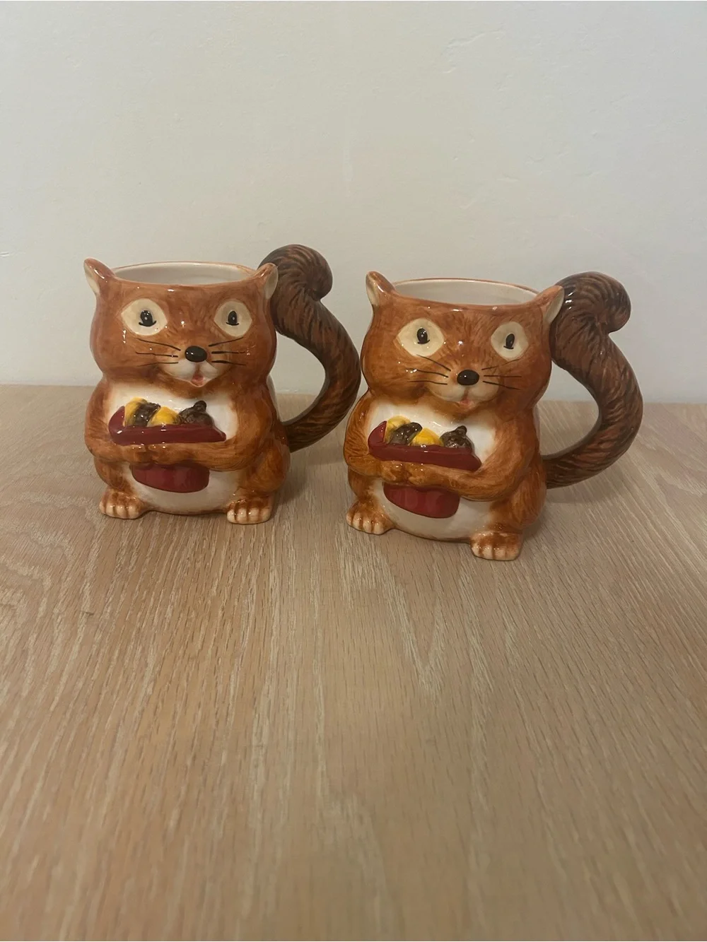 Pier 1 Brown Squirrel Ceramic Vases with Harvest Basket Detail